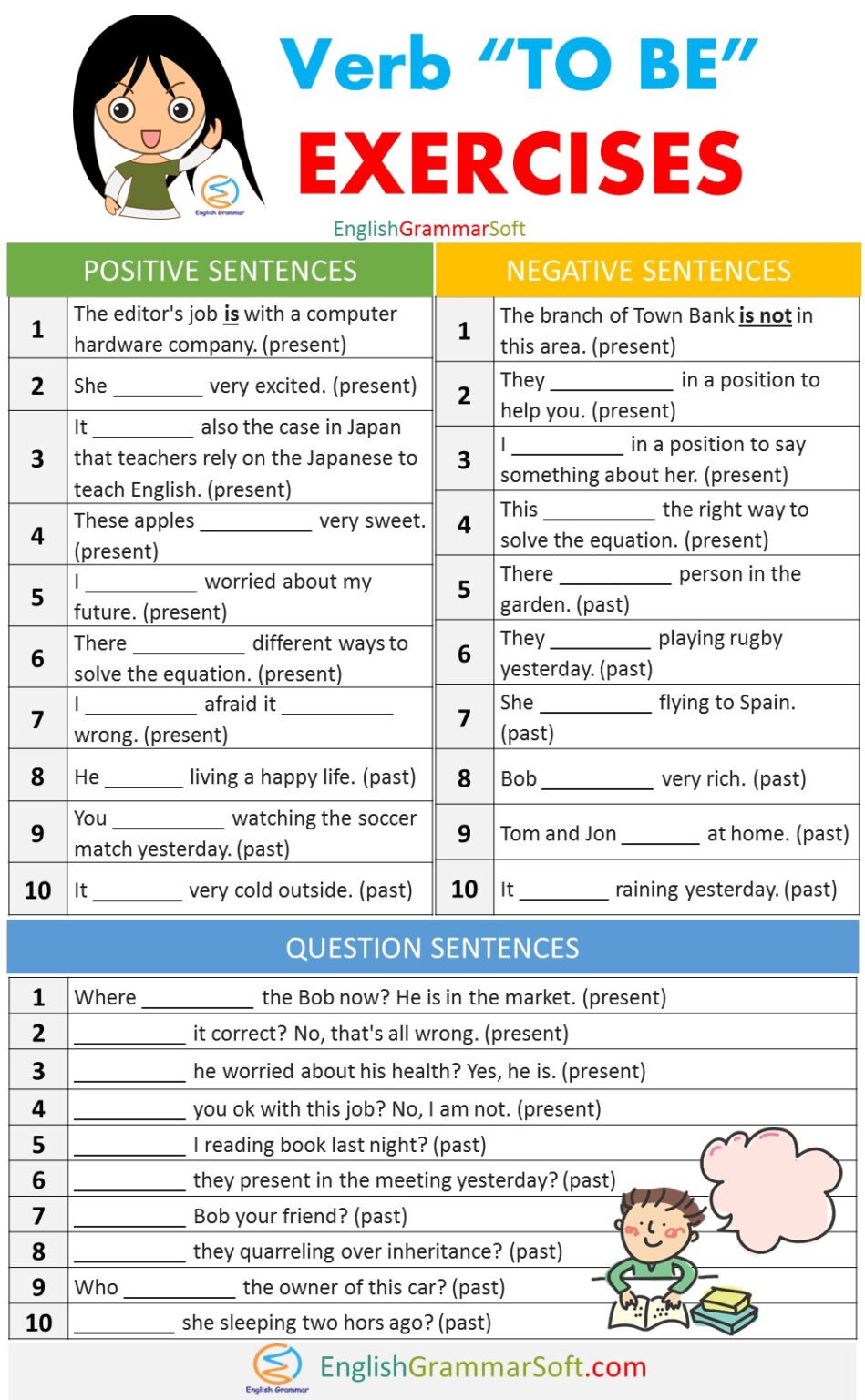 Verb TO BE Positive Negative And Questions Exercises For Beginners