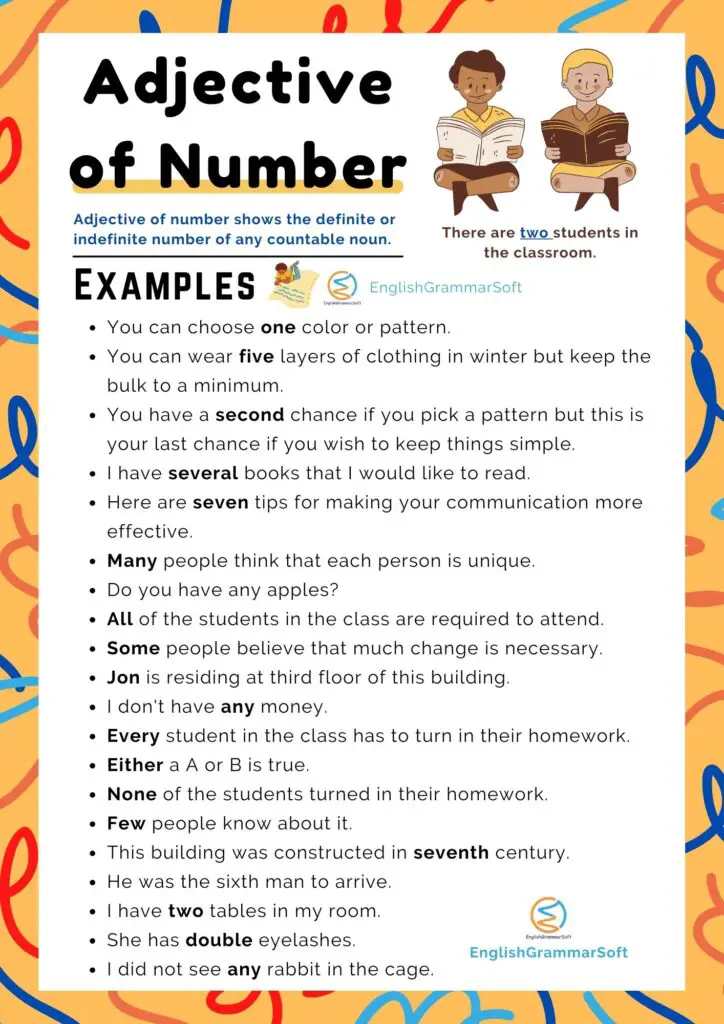 Adjective Of Number Examples List Worksheet Englishgrammarsoft