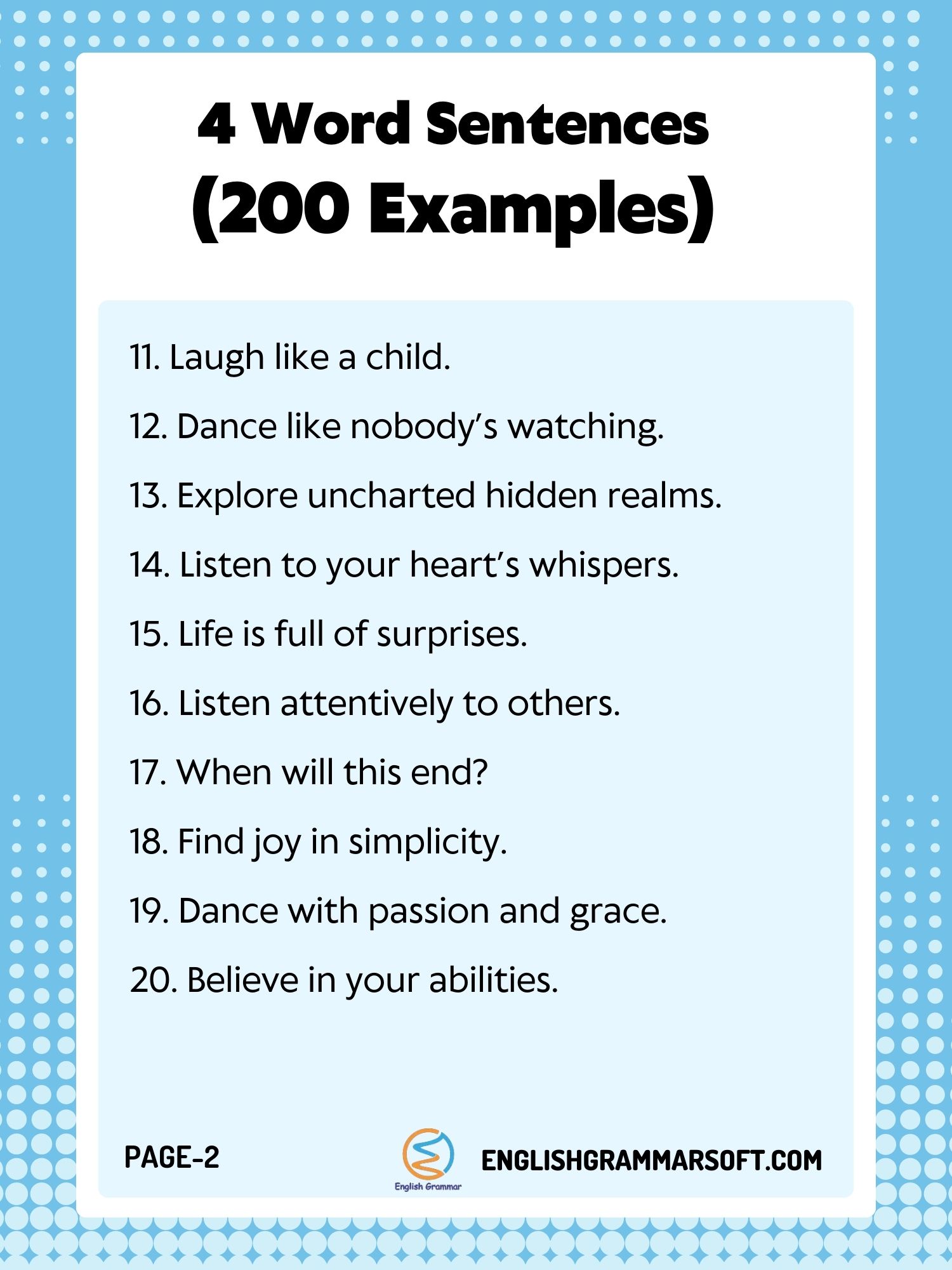 4 Word Sentences 200 Examples EnglishGrammarSoft