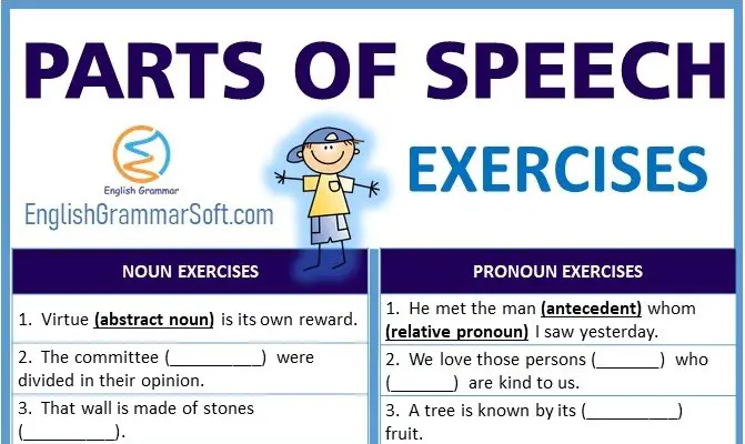 Parts Of Speech Exercises Worksheet With Answers EnglishGrammarSoft