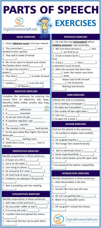 Sentence structure and parts of speech worksheets