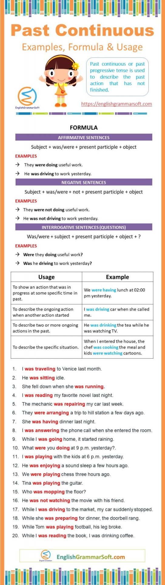 Past continuous tense examples