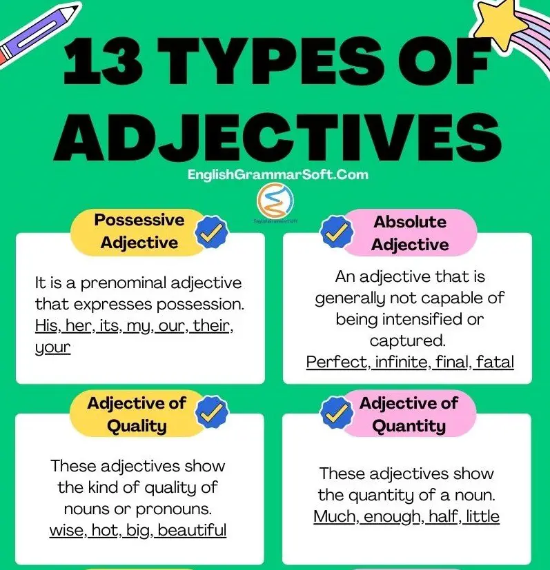 How do you describe adjectives | 13 Types of Adjectives with examples