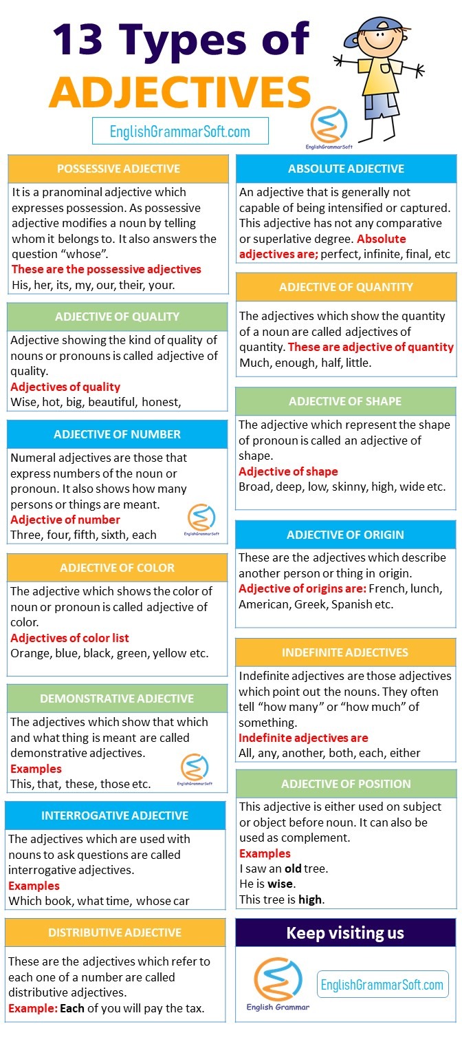 13 types of adjectives