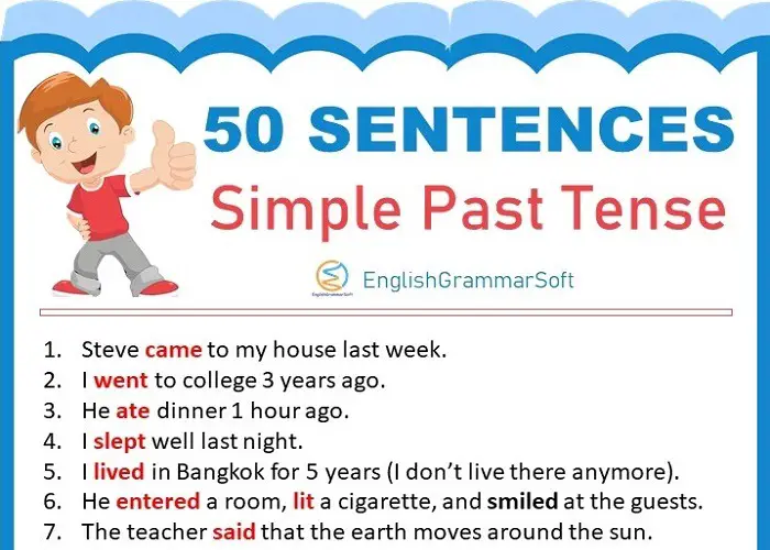 sentences of simple past tense (50 examples)