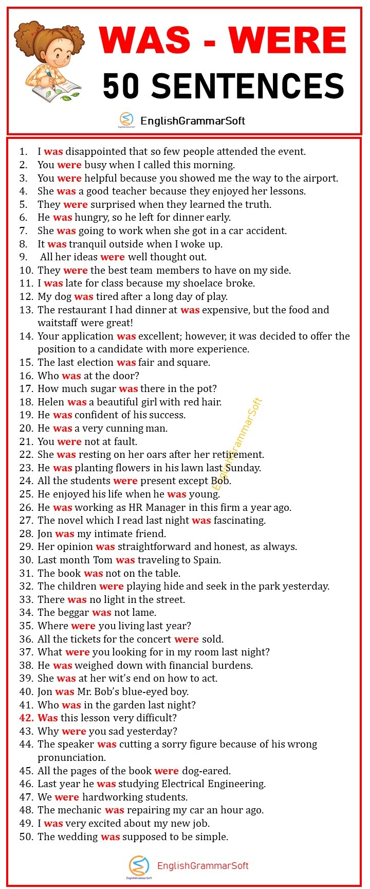 Was Were Sentences 50 Examples Englishgrammarsoft 