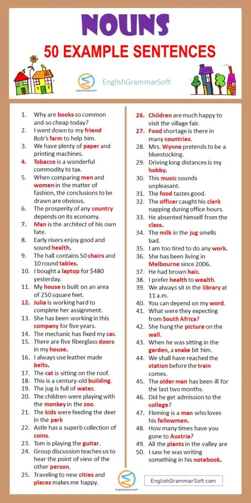 50 Example Sentences of Nouns - EnglishGrammarSoft