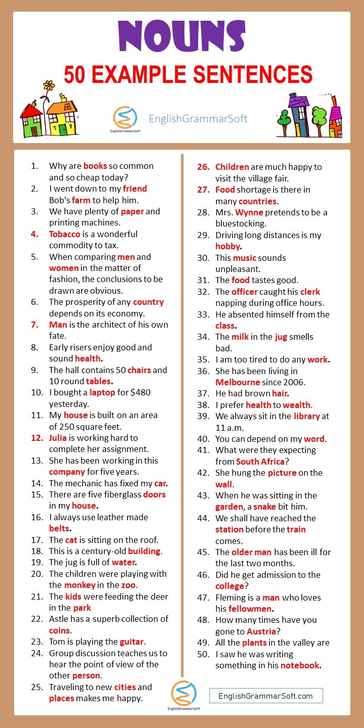 50 Example Sentences of Nouns
