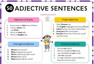 Sentences of Adjectives (50 Examples)