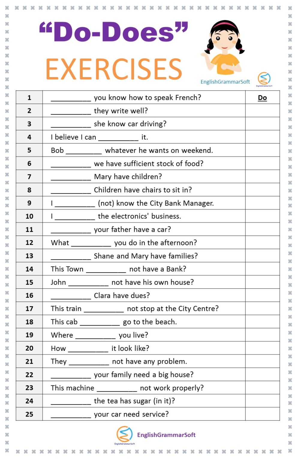 Do Does Exercises [Worksheet] with Answers - EnglishGrammarSoft