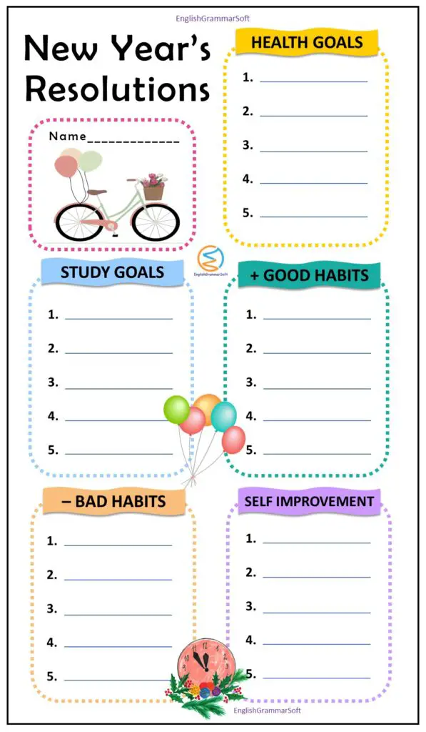 ew year goal setting resolution worksheet for students