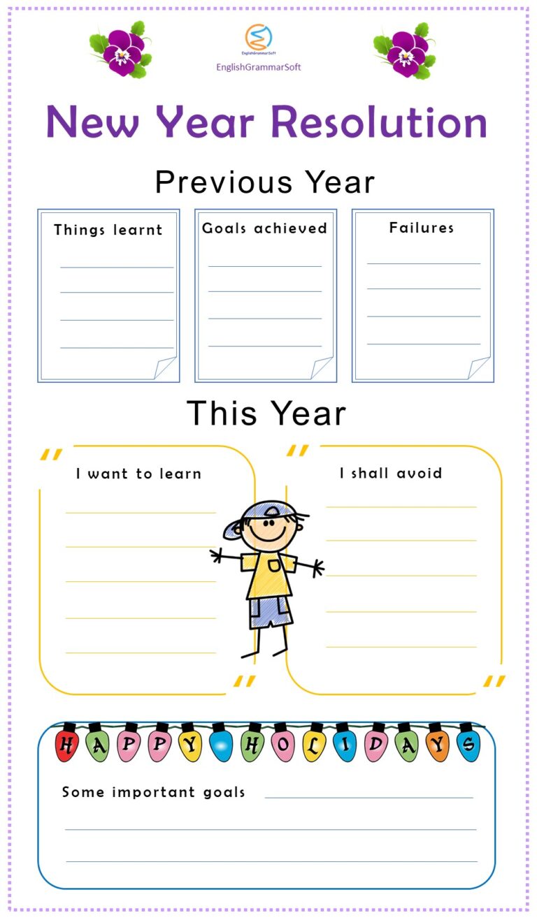 New Year Resolution Worksheets 2023 - EnglishGrammarSoft