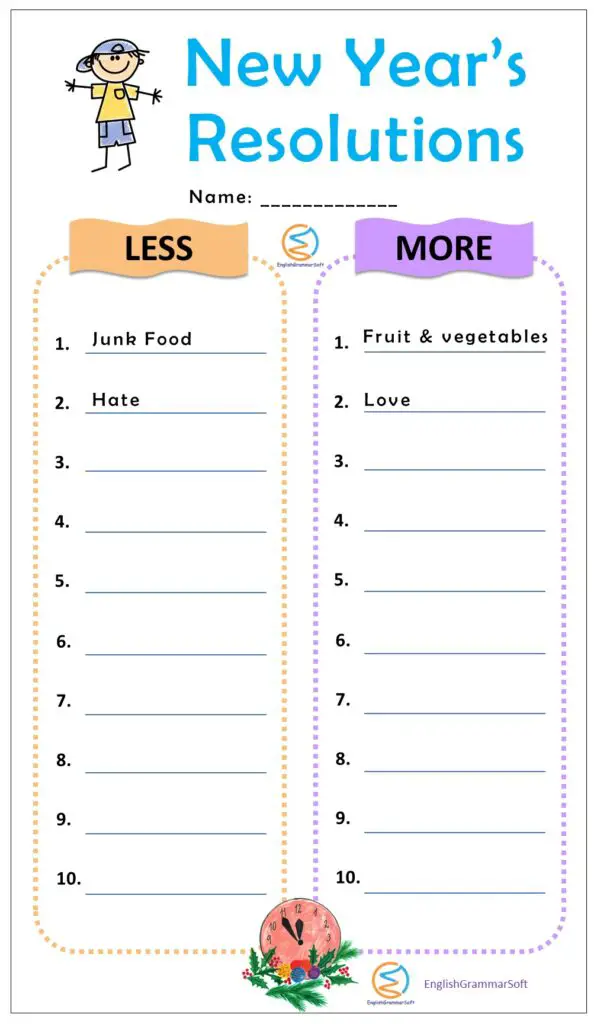 new year resolution worksheet for adults