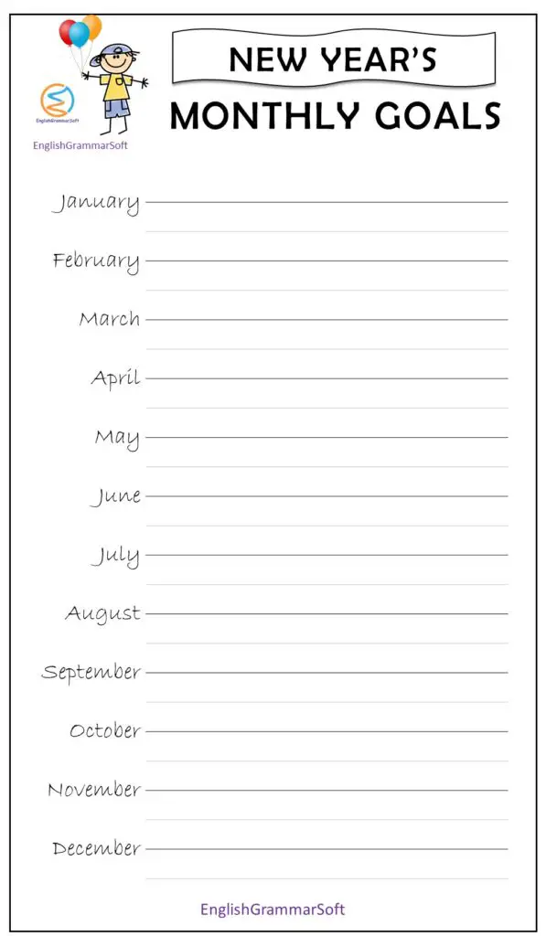 new year resolution worksheet month-wise goal