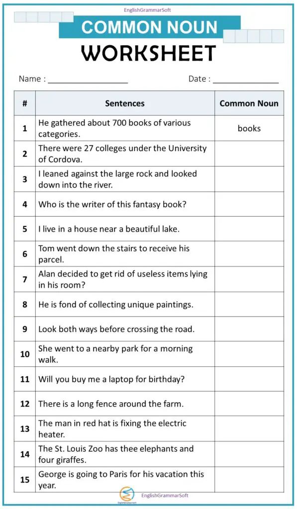 Types Of Nouns Worksheet Answers Pdf