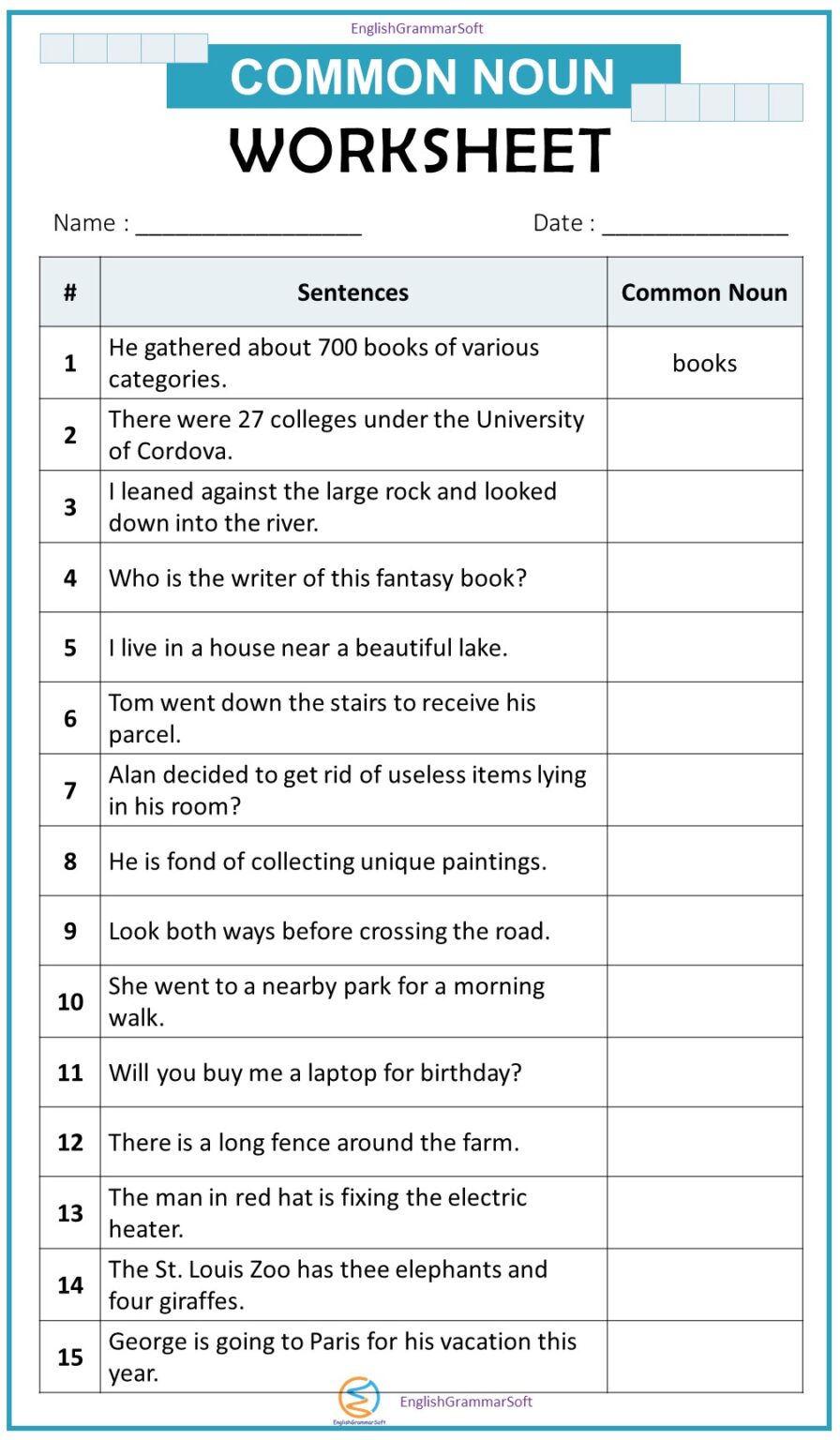 Kinds Of Nouns Worksheet Lesson 1