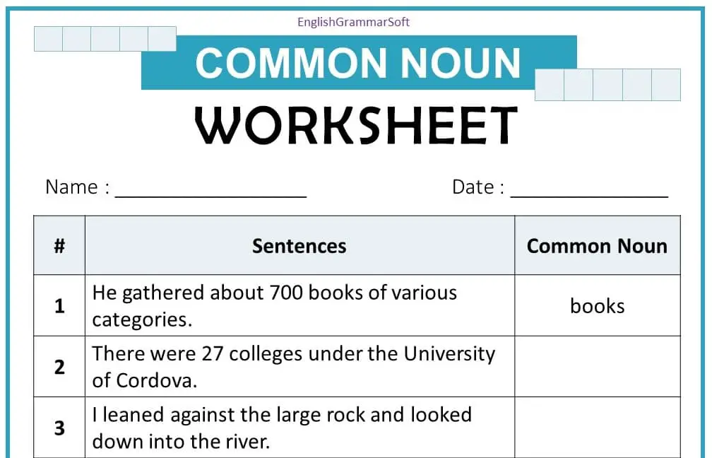 Common Nouns Worksheet EnglishGrammarSoft