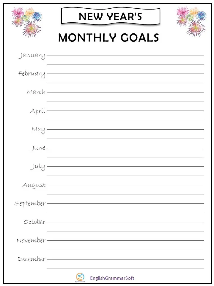 New Year Goal Templates (monthly goals)