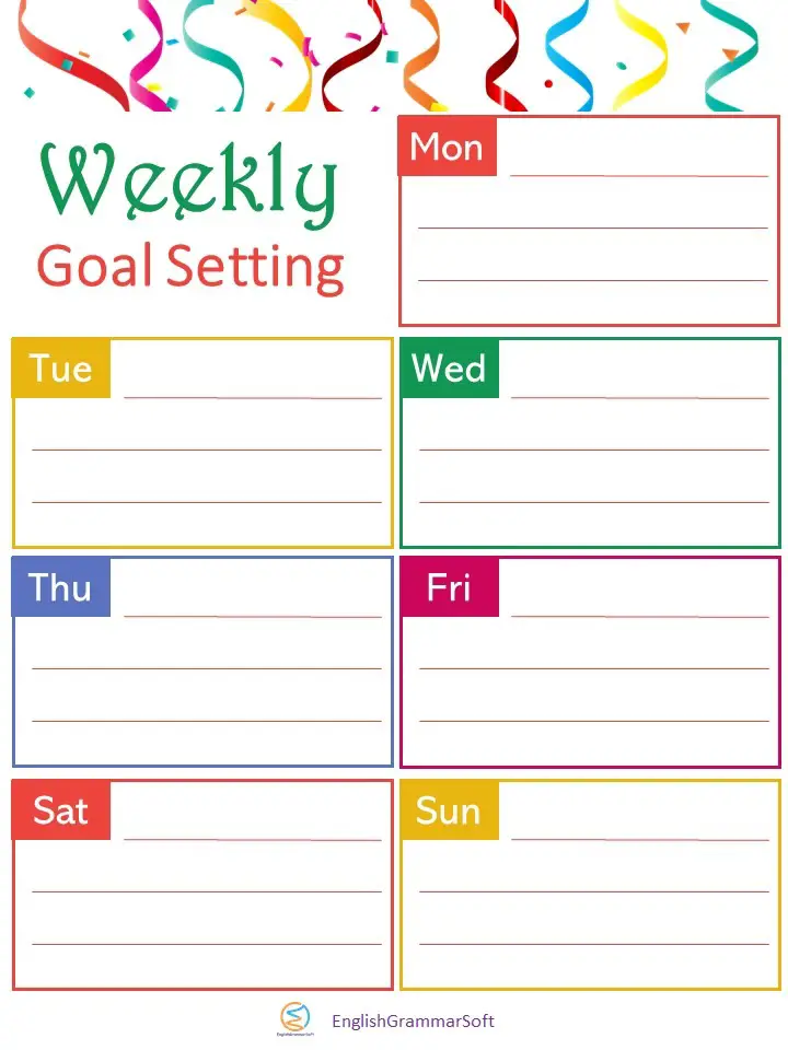 New Year Goal Setting Templates (weekly goals)