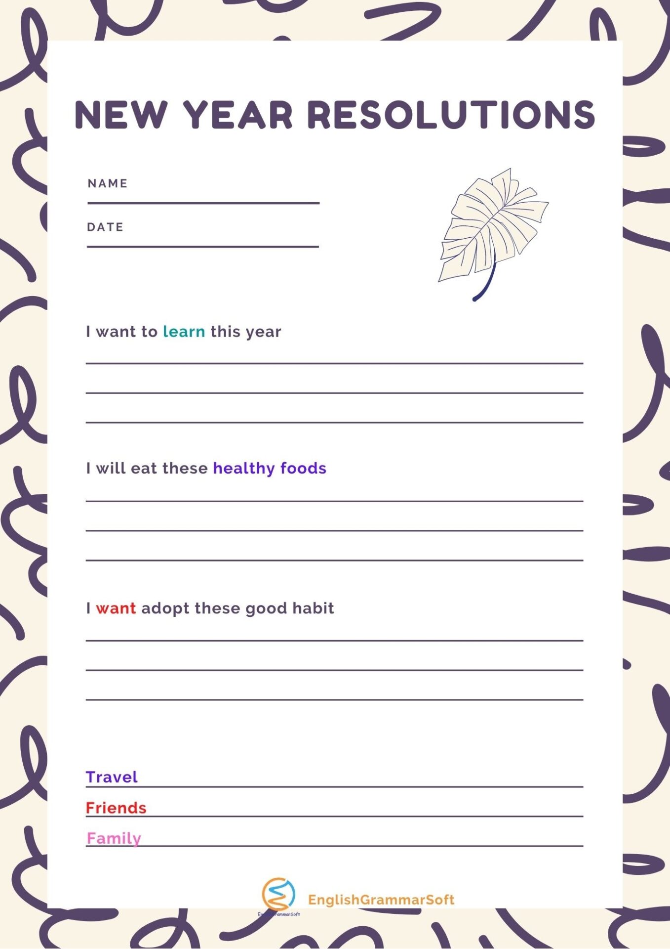 Printable New Year S Resolution Forms Printable Forms Free Online