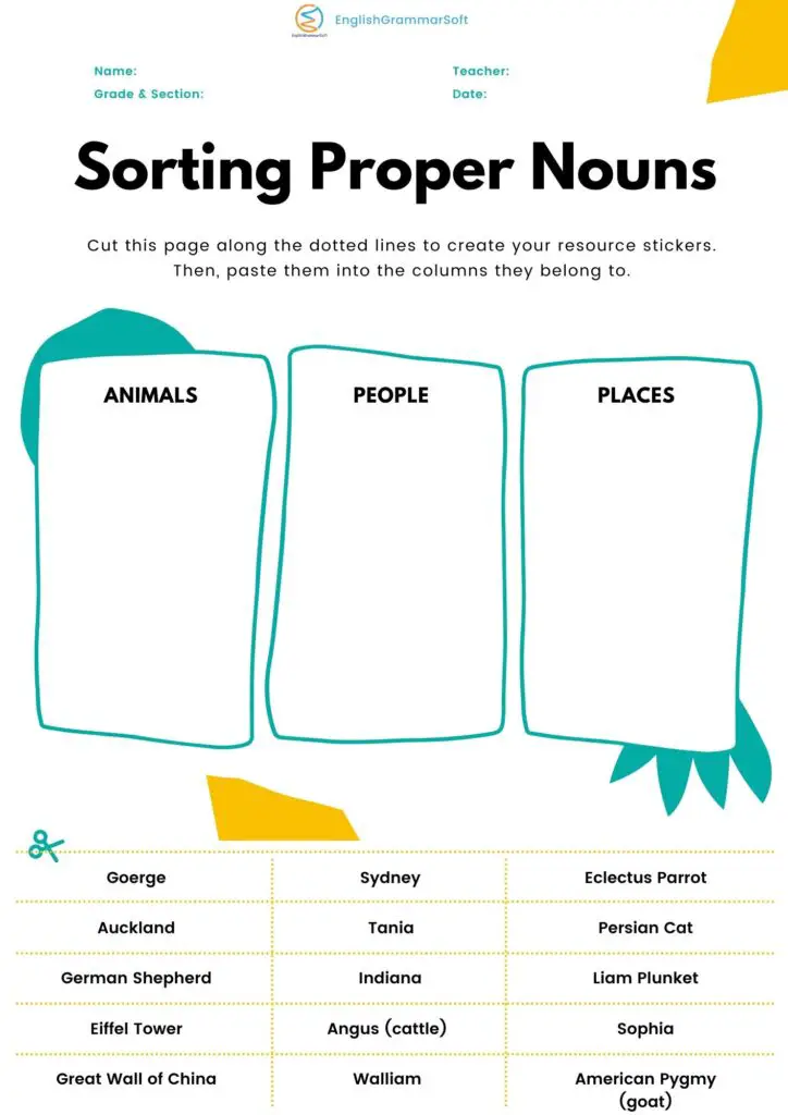 Common Noun Worksheet With Answer Key