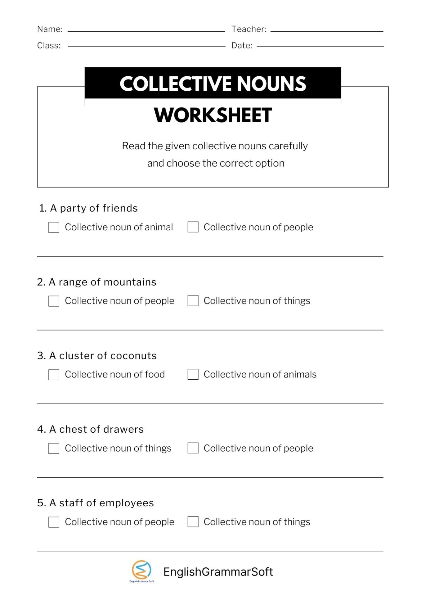 free printable collective nouns worksheet with answers englishgrammarsoft