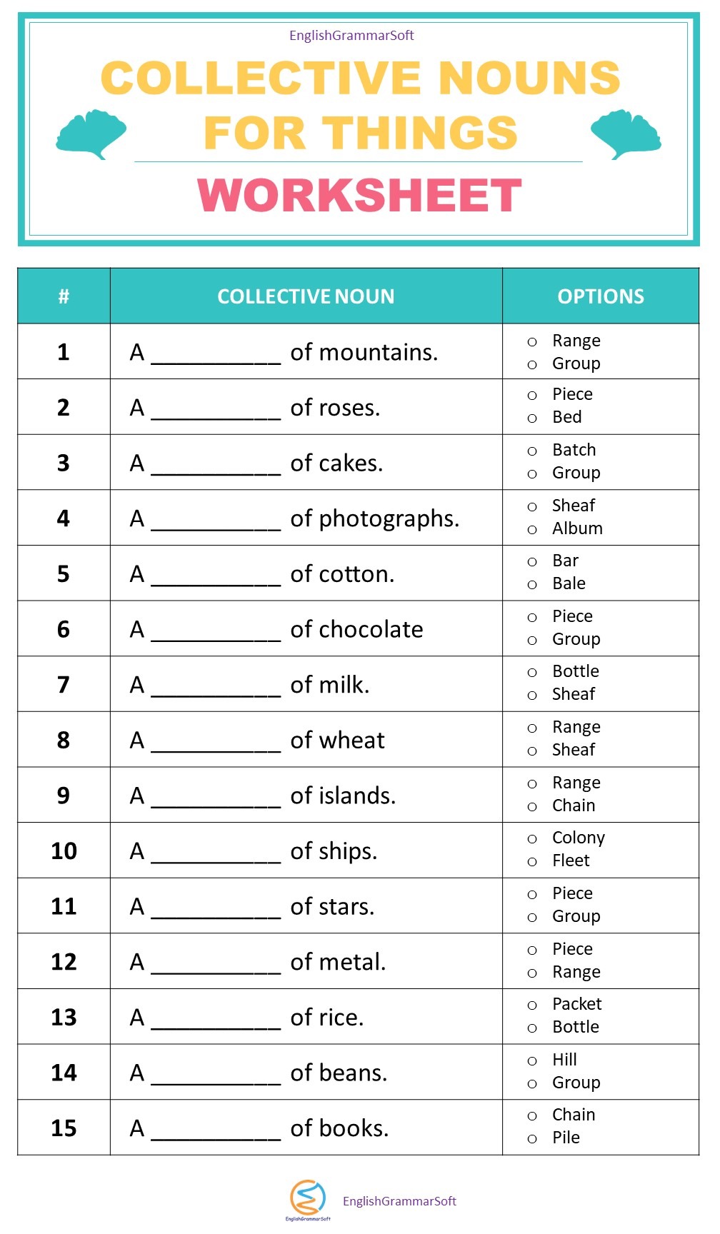 Collective Nouns for Things Worksheet