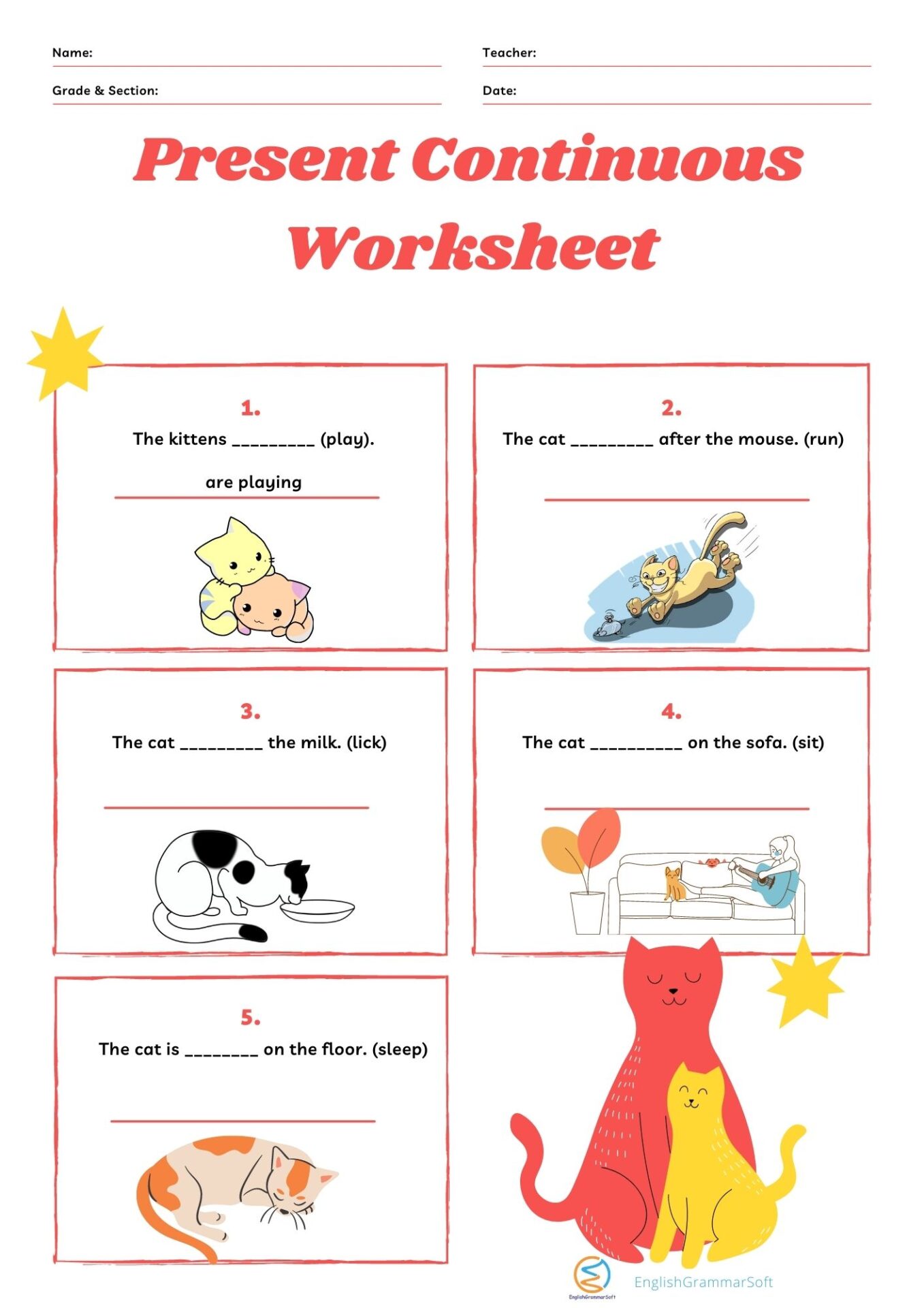 Present Continuous Tense Exercises Worksheets