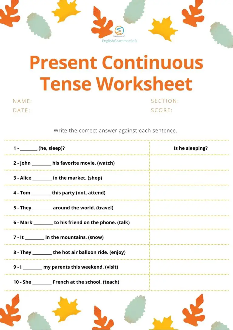 Present Continuous Tense Worksheets With Answers EnglishGrammarSoft