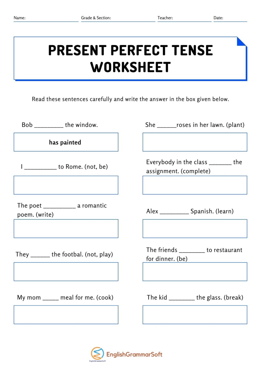 Tenses Worksheet With Answers