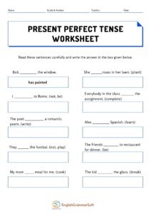 Present Perfect Tense Worksheets with Answers