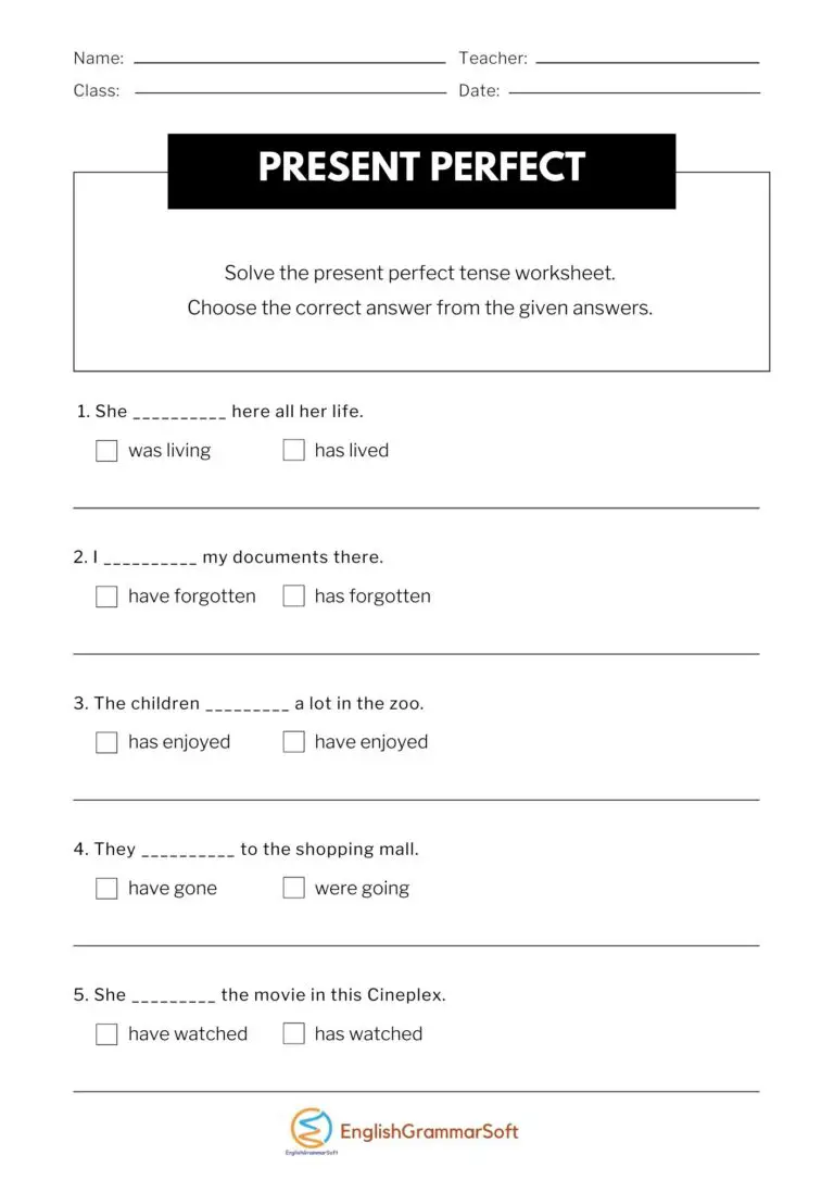 Present Perfect Tense Worksheets With Answers EnglishGrammarSoft