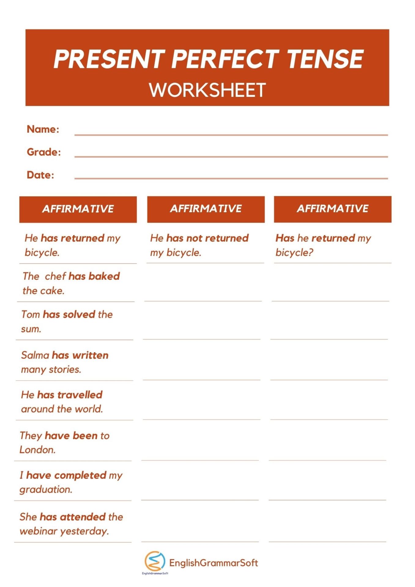 Present Perfect Tense Worksheets With Answers