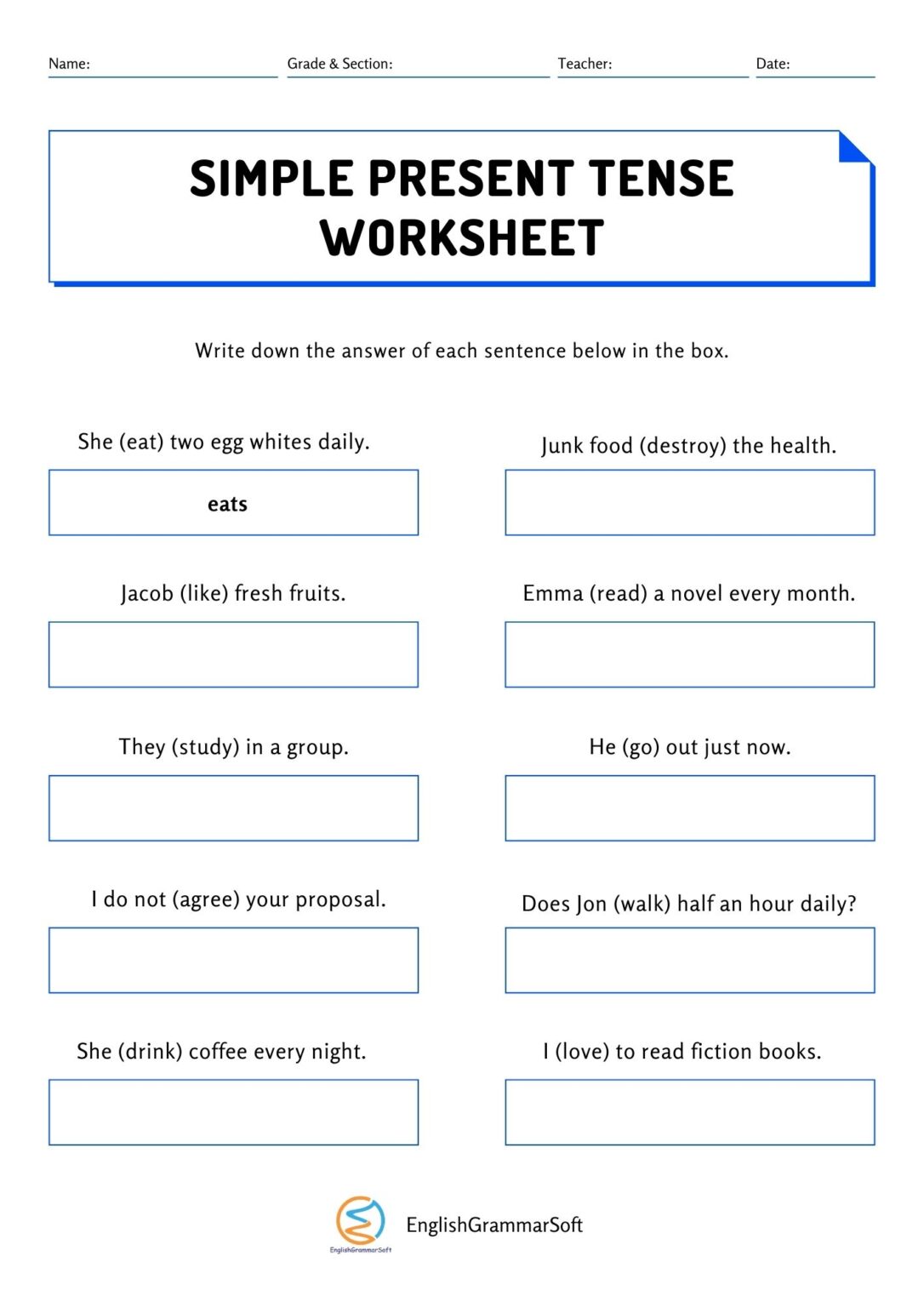 Worksheets On The Verb To Be Present Tense