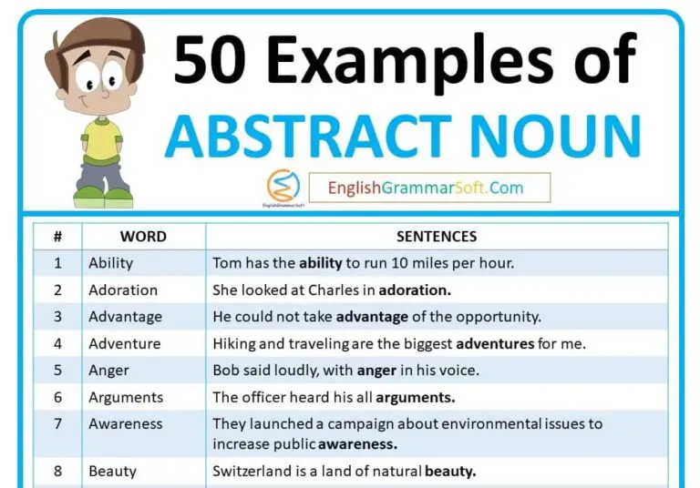 50 Examples Of Abstract Nouns Sentences Of Abstract Nouns EnglishGrammarSoft