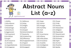 200+ Abstract Nouns List a-z (from Adjectives, Verbs, Suffix)