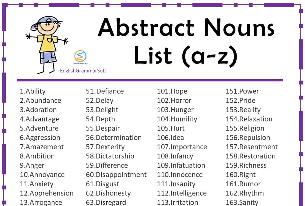 200 Abstract Nouns List A z from Adjectives Verbs Suffix EnglishGrammarSoft