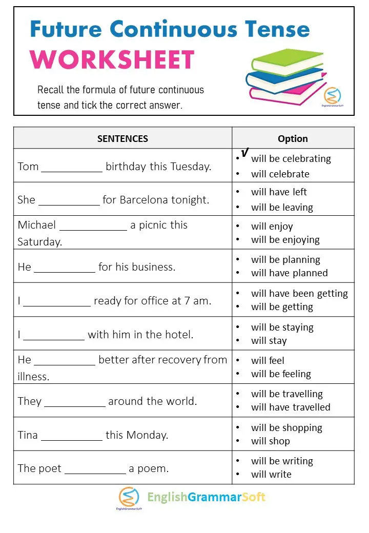 Future Continuous Tense Worksheet with Answers