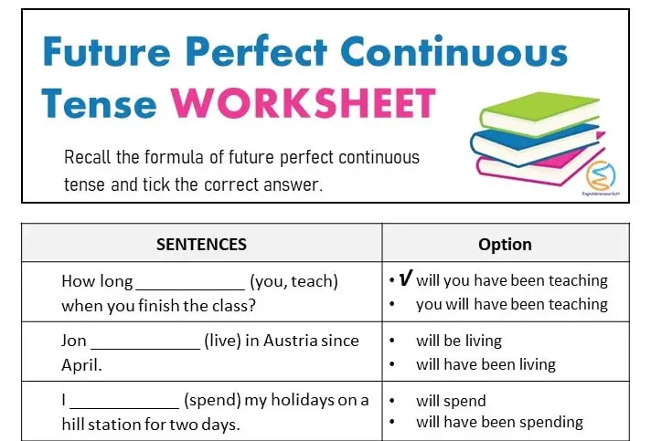 Future Perfect Continuous Tense Worksheets With Answers EnglishGrammarSoft