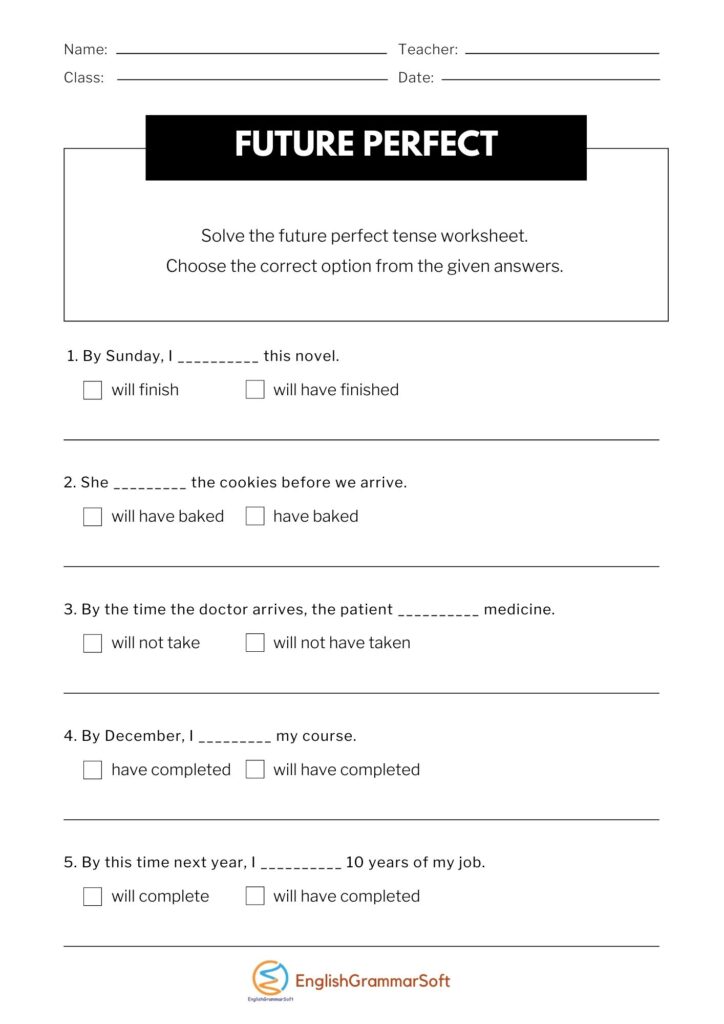 Future Perfect Tense Worksheet For Class 5