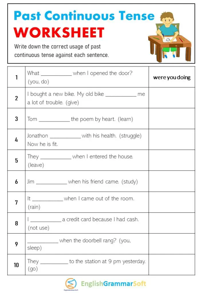 Past Continuous Tense Worksheet With Answers EnglishGrammarSoft