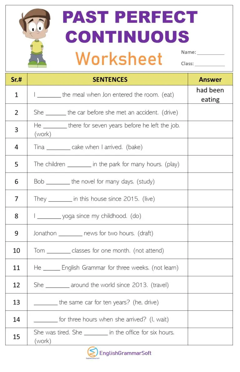 Continuous Tense Worksheet For Class 6 With Answers