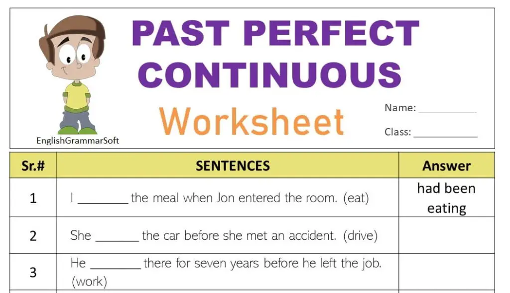 Past Perfect Continuous Tense Worksheet With Answers EnglishGrammarSoft