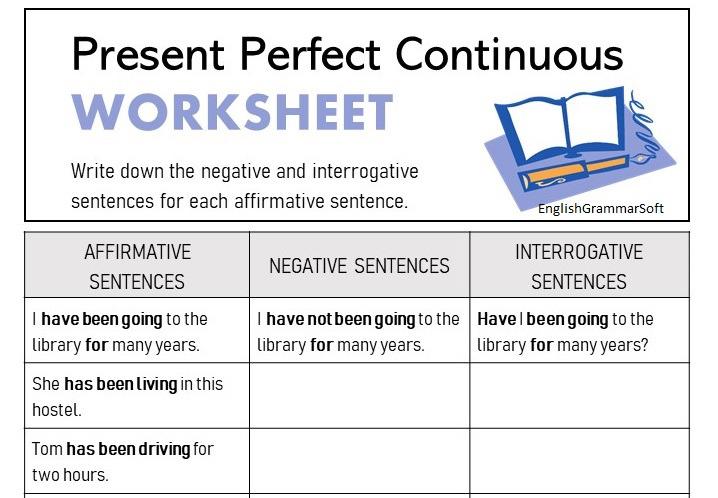 Present Perfect Continuous Tense Worksheet