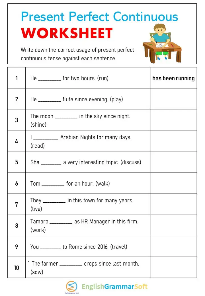 Present Perfect Continuous Worksheet With Answers EnglishGrammarSoft