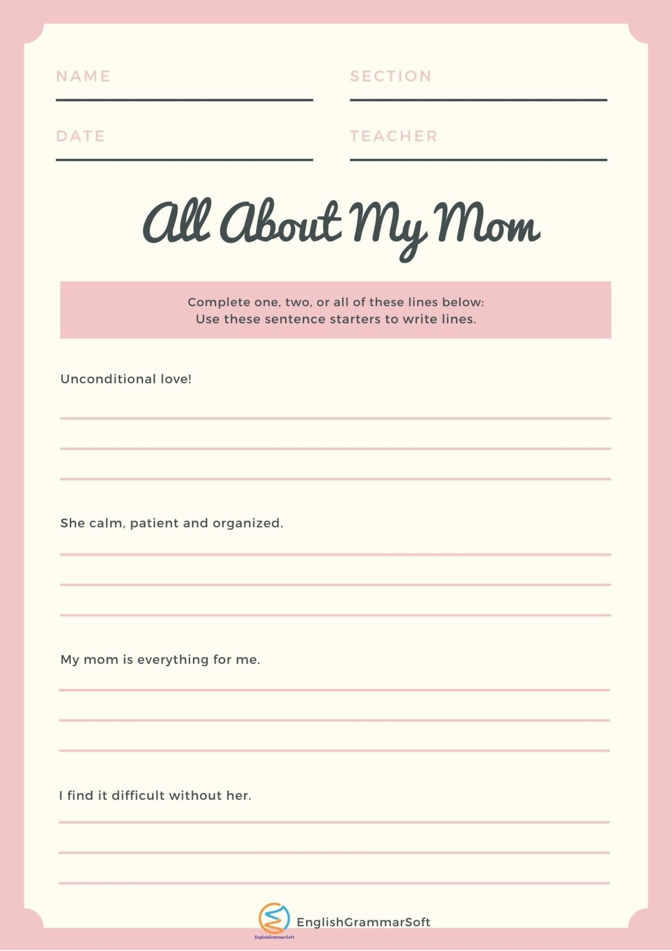 Printable Mother's Day Worksheet
