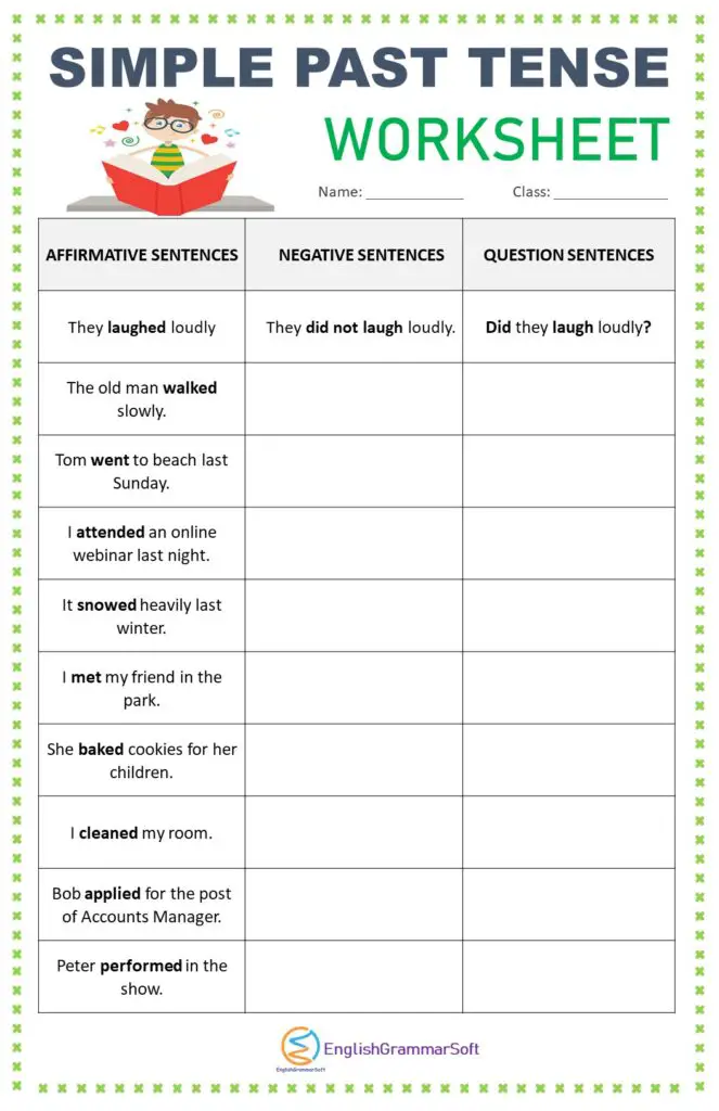 Printable Worksheets For Simple Past Tense - EnglishGrammarSoft