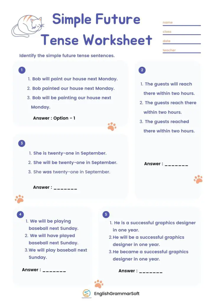 Worksheet On Simple Future Tense For Grade 2