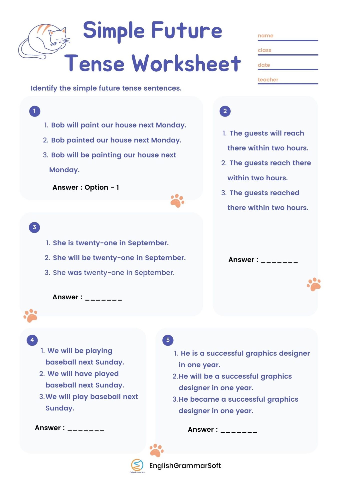 Simple Future Tense Worksheet