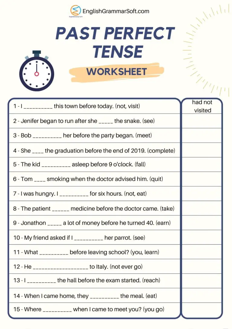 worksheet for past perfect tense with answers englishgrammarsoft